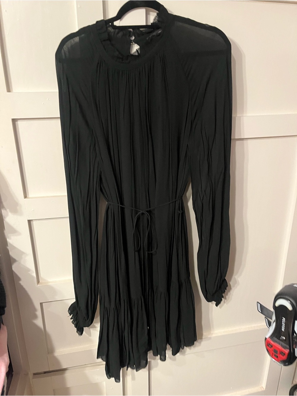 NWOT.  Black Long-Sleeve Tie-Waist Mini Dress